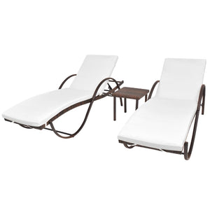 Sonnenliegen 2 Stk. mit Tisch Poly Rattan Braun