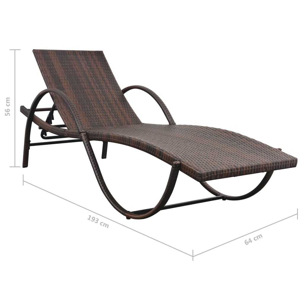 Sonnenliegen 2 Stk. mit Tisch Poly Rattan Braun