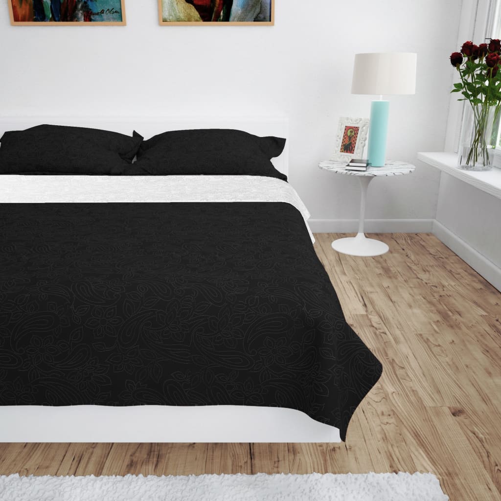 vidaXL Zweiseitige Tagesdecke Gesteppt 230 x 260 cm Schwarz und Weiß