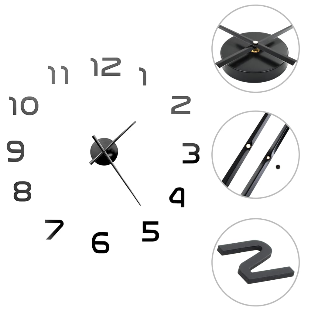 3D-Wanduhr Modernes Design 100 cm XXL Schwarz Stilecasa