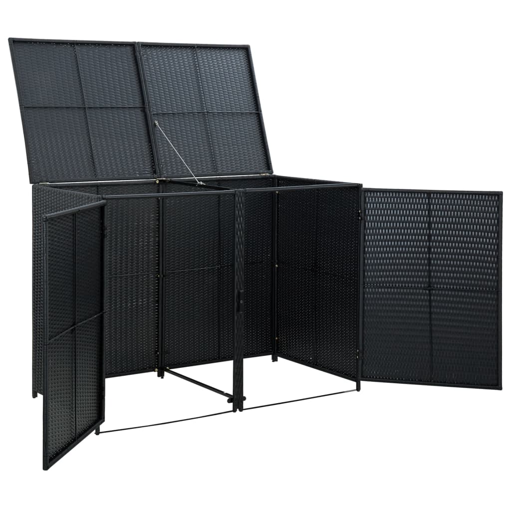 Mülltonnenbox für 2 Tonnen Poly Rattan Schwarz 148x80x111 cm