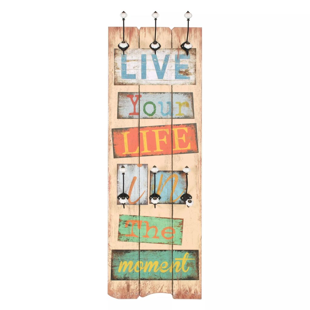 Wandgarderobe mit 6 Haken 120 x 40 cm "LIVE LIFE"