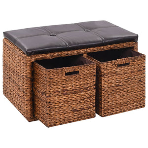 vidaXL Sitzbank mit 2 Körben Seegras 71×40×42 cm Braun