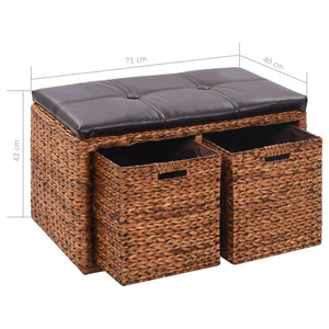 vidaXL Sitzbank mit 2 Körben Seegras 71×40×42 cm Braun