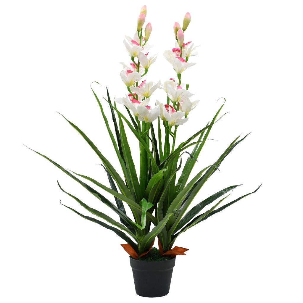 Künstliche Cymbidium Orchideenpflanze mit Topf 100 cm Grün Stilecasa