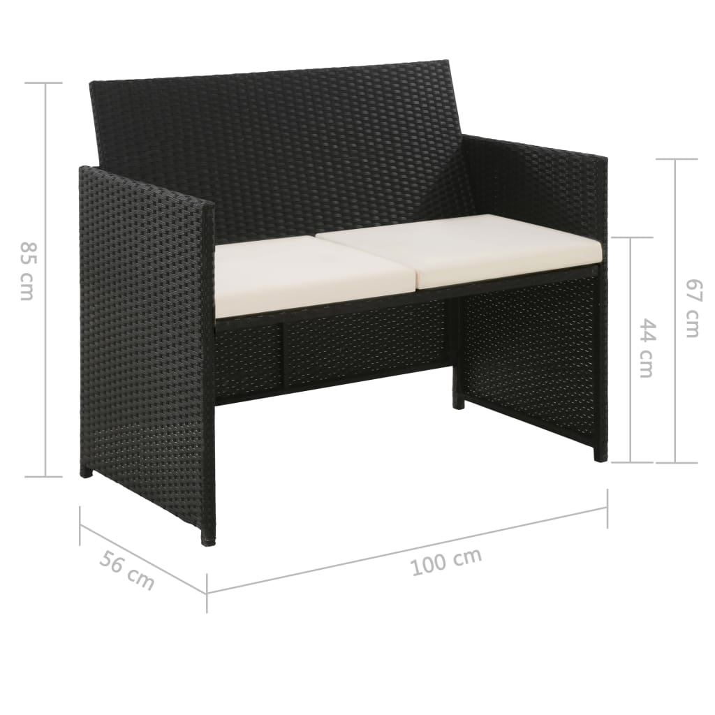 vidaXL 2-Sitzer-Gartensofa mit Polstern Schwarz Poly Rattan