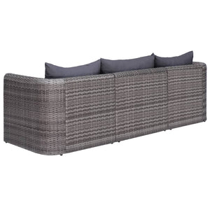 vidaXL 3-tlg. Garten-Sofagarnitur mit Kissen Grau Poly Rattan