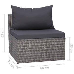 vidaXL 3-tlg. Garten-Sofagarnitur mit Kissen Grau Poly Rattan