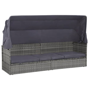 Gartenbett mit Baldachin Grau 205×62 cm Poly Rattan