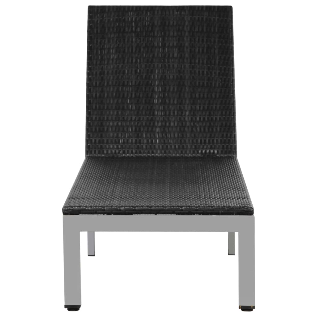 Sonnenliege mit Rollen Poly Rattan Schwarz