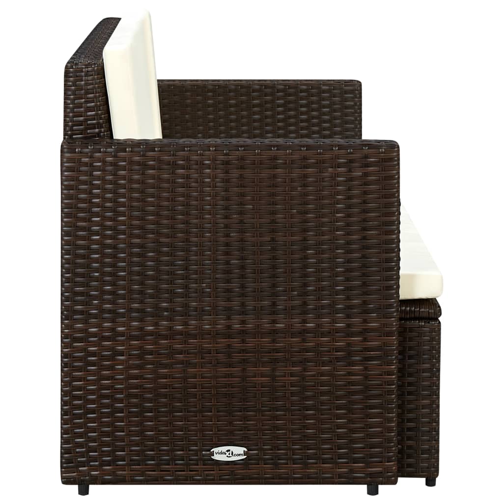 vidaXL 2-Sitzer-Gartensofa mit Auflagen Braun Poly Rattan