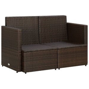 vidaXL 2-Sitzer-Gartensofa mit Auflagen Braun Poly Rattan