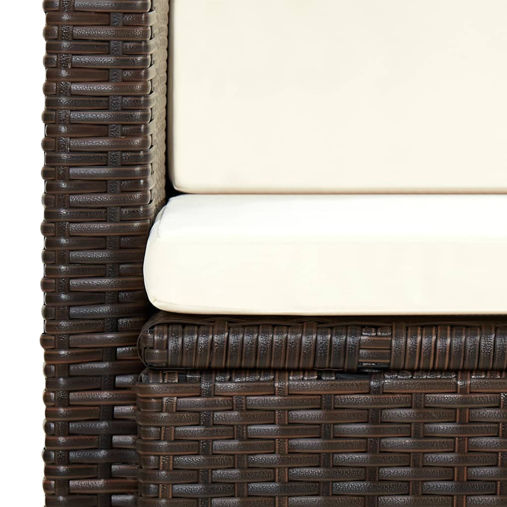 vidaXL 2-Sitzer-Gartensofa mit Auflagen Braun Poly Rattan