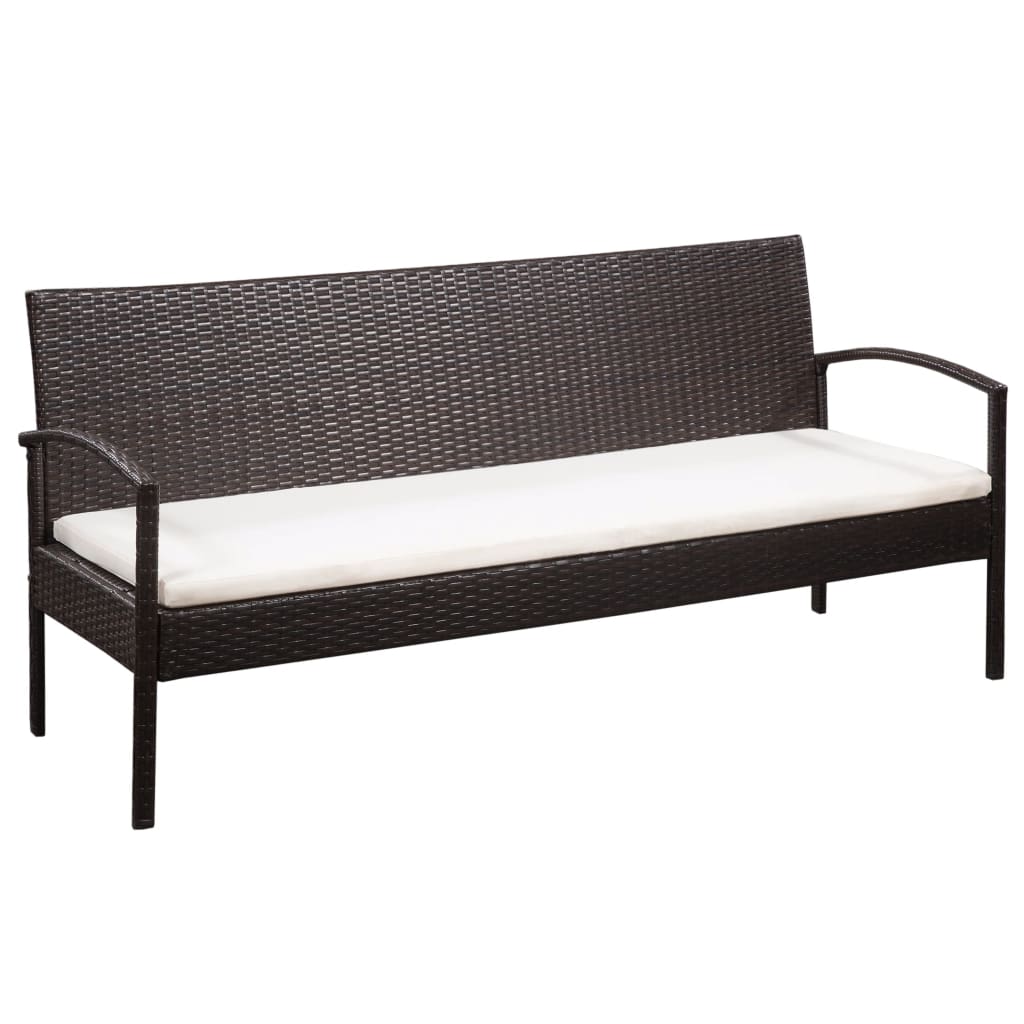 vidaXL 3-Sitzer-Gartensofa mit Auflagen Braun Poly Rattan