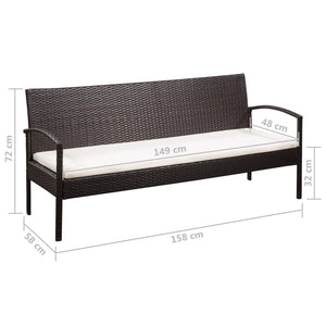 vidaXL 3-Sitzer-Gartensofa mit Auflagen Braun Poly Rattan