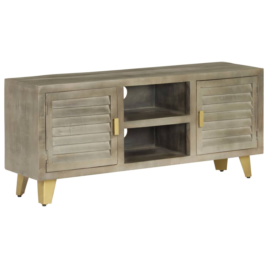 vidaXL TV-Schrank Massivholz Mango Grau mit Messing 110x30x48 cm