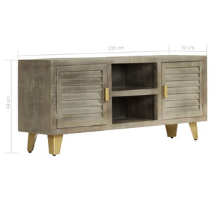 vidaXL TV-Schrank Massivholz Mango Grau mit Messing 110x30x48 cm