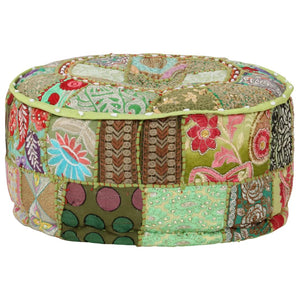 vidaXL Patchwork Sitzpouf Rund Baumwolle Handgefertigt 40x20 cm Grün