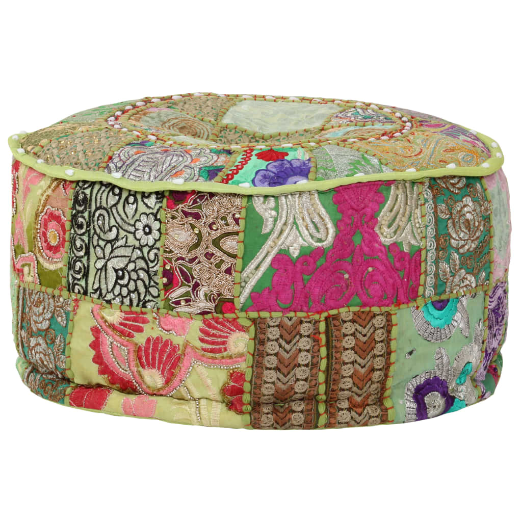 vidaXL Patchwork Sitzpouf Rund Baumwolle Handgefertigt 40x20 cm Grün