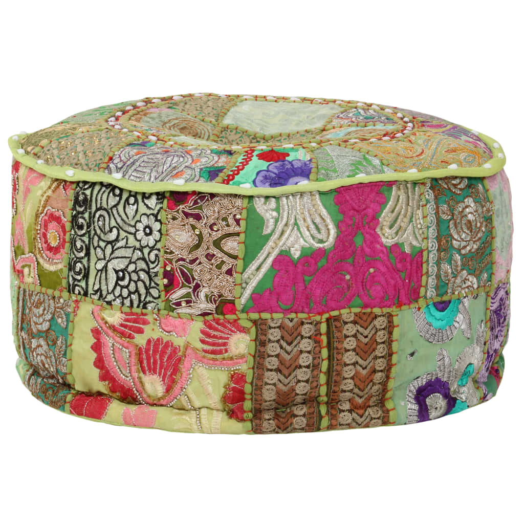 vidaXL Patchwork Sitzpouf Rund Baumwolle Handgefertigt 40x20 cm Grün