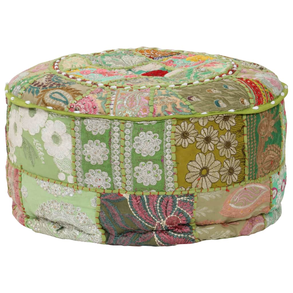 vidaXL Patchwork Sitzpouf Rund Baumwolle Handgefertigt 40x20 cm Grün