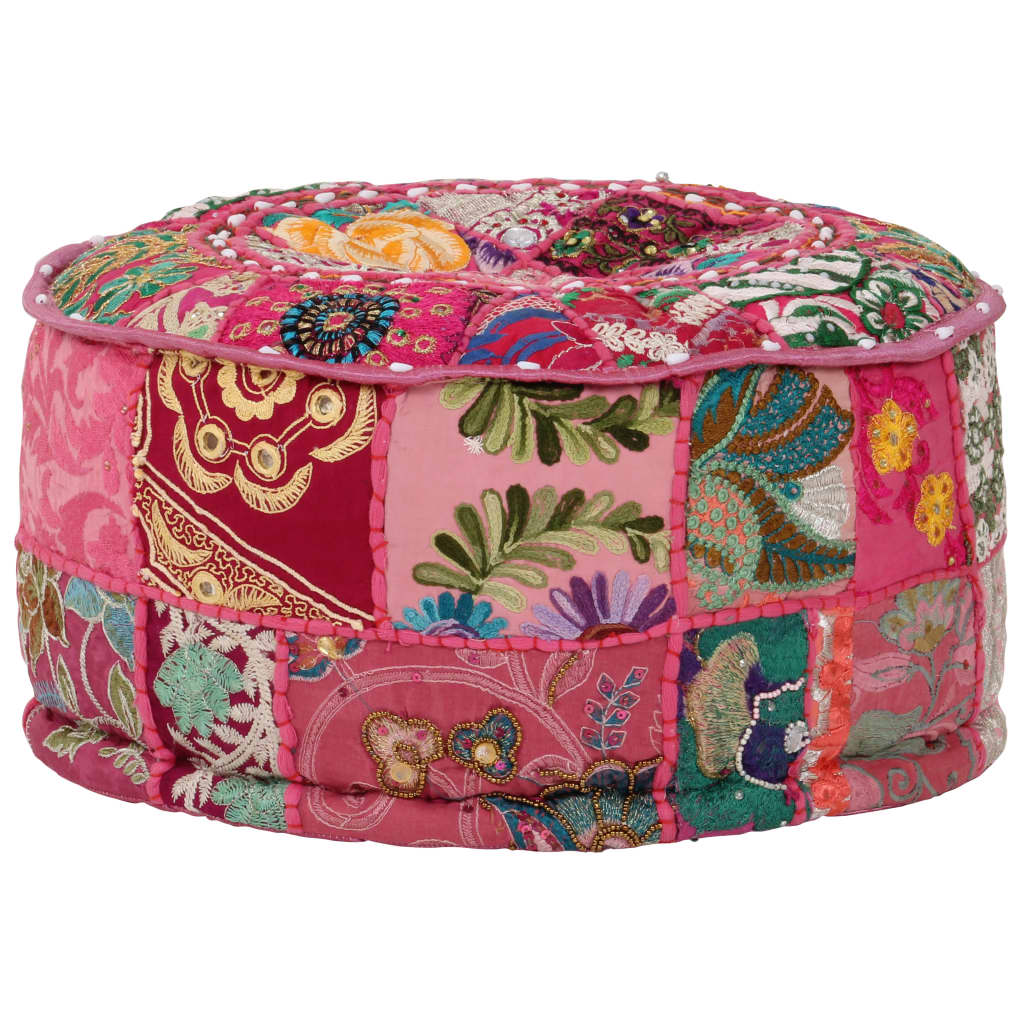 vidaXL Patchwork Sitzpouf Rund Baumwolle Handgefertigt 40x20 cm Rosa