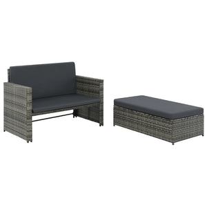 vidaXL 2-tlg. Garten-Lounge-Set mit Auflagen Poly Rattan Grau