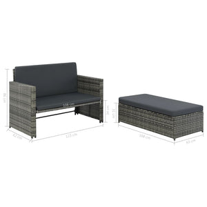 vidaXL 2-tlg. Garten-Lounge-Set mit Auflagen Poly Rattan Grau