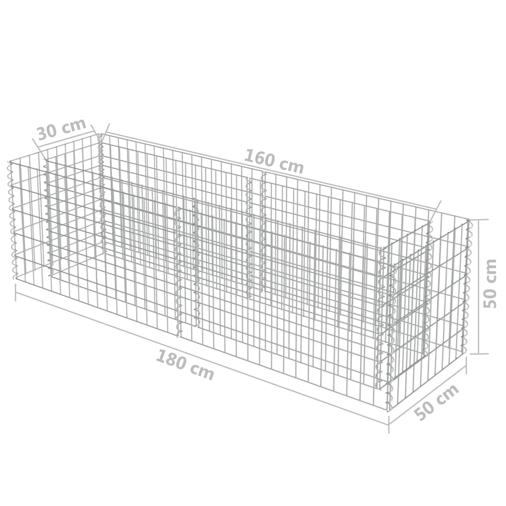 Gabionen-Hochbeet Verzinkter Stahl 180×50×50 cm Stilecasa