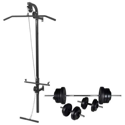 Fitnessstation Wandmontage mit Langhantel Kurzhantel Set 60,5kg Stilecasa