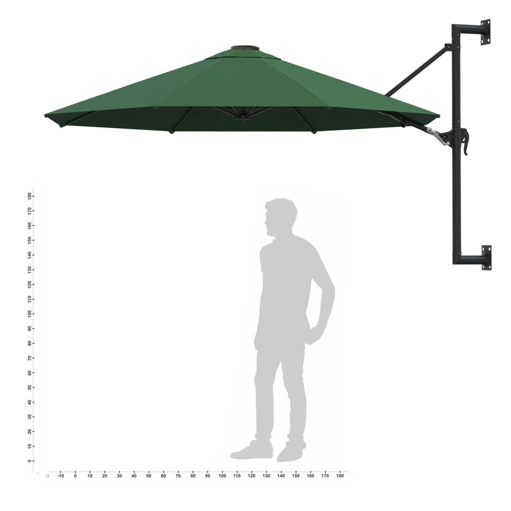 vidaXL Sonnenschirm zur Wandmontage mit Metall-Mast 300 cm Grün