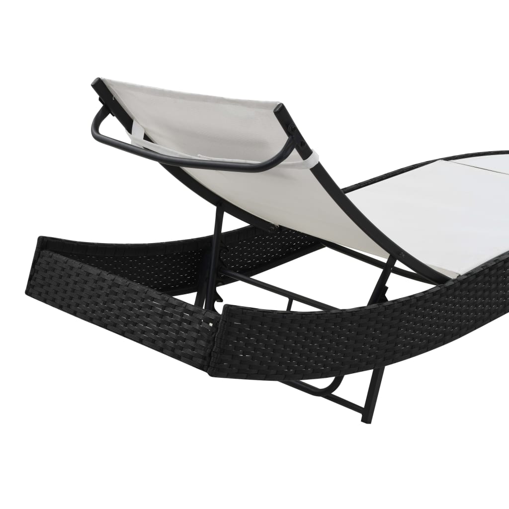 Sonnenliegen 2 Stk. mit Tisch Poly Rattan und Textilene Schwarz