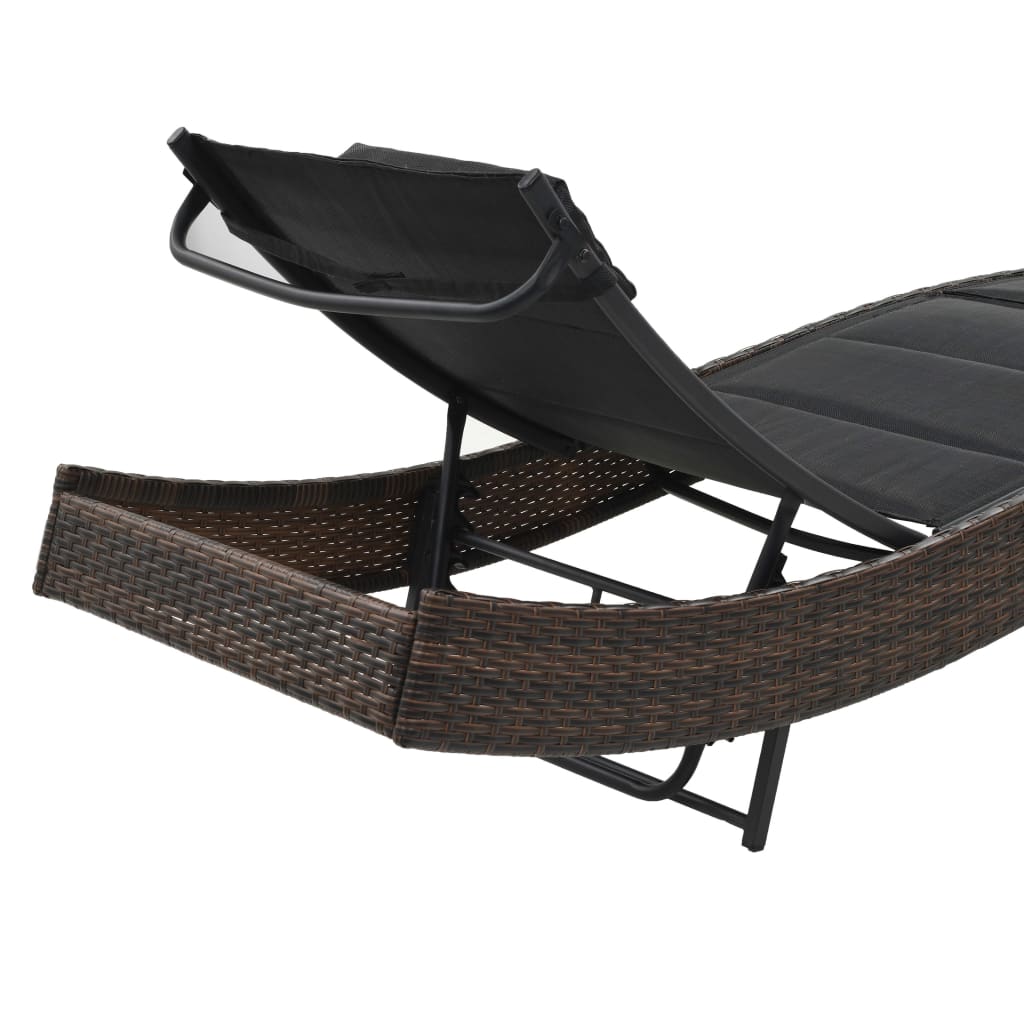 Sonnenliege Poly Rattan und Textilene Braun