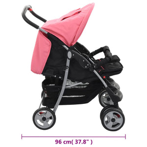 vidaXL Zwillingskinderwagen Rosa und Schwarz Stahl