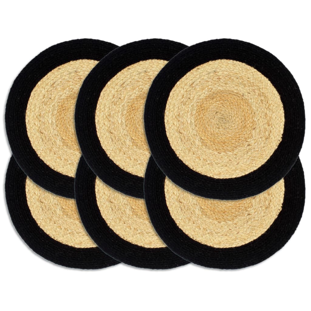 Tischsets 6 Stk. Natur und Schwarz 38 cm Jute und Baumwolle