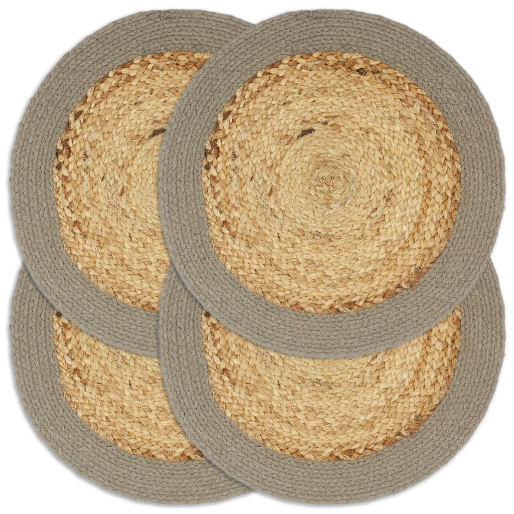 Tischsets 4 Stk. Natur und Grau 38 cm Jute und Baumwolle