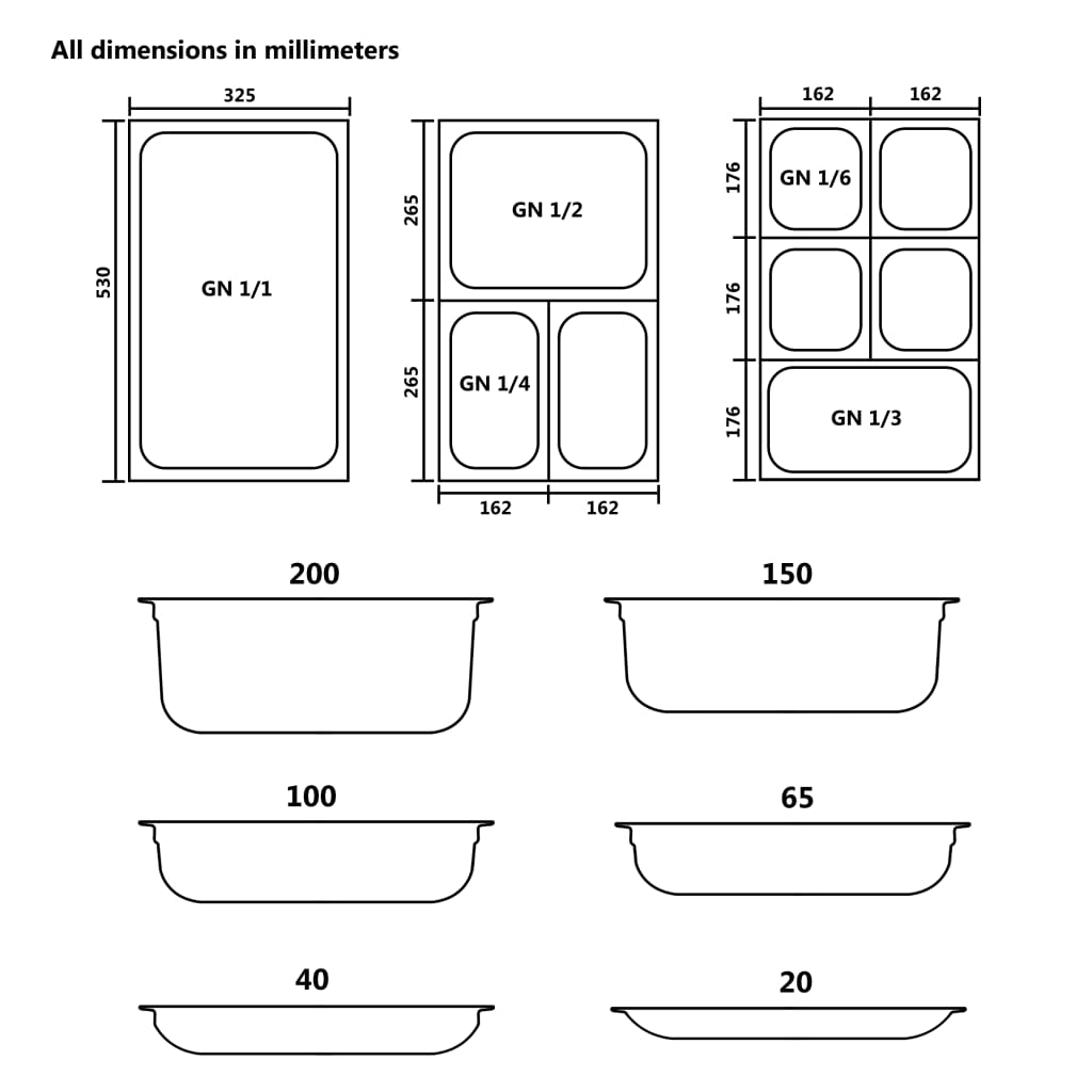 Deckel für GN 1/6 Behälter 8 Stk. Edelstahl Stilecasa