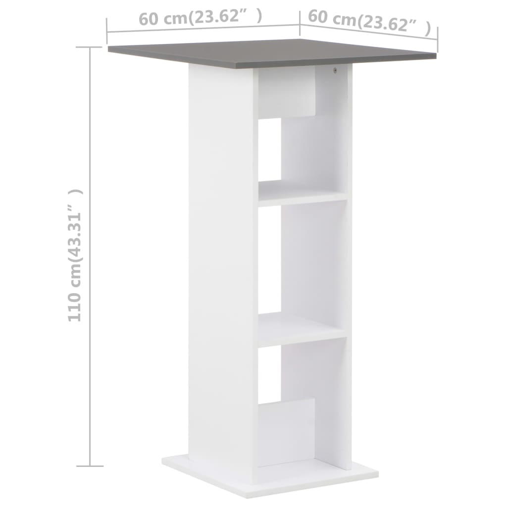 Bartisch Weiß und Anthrazitgrau 60x60x110 cm Stilecasa