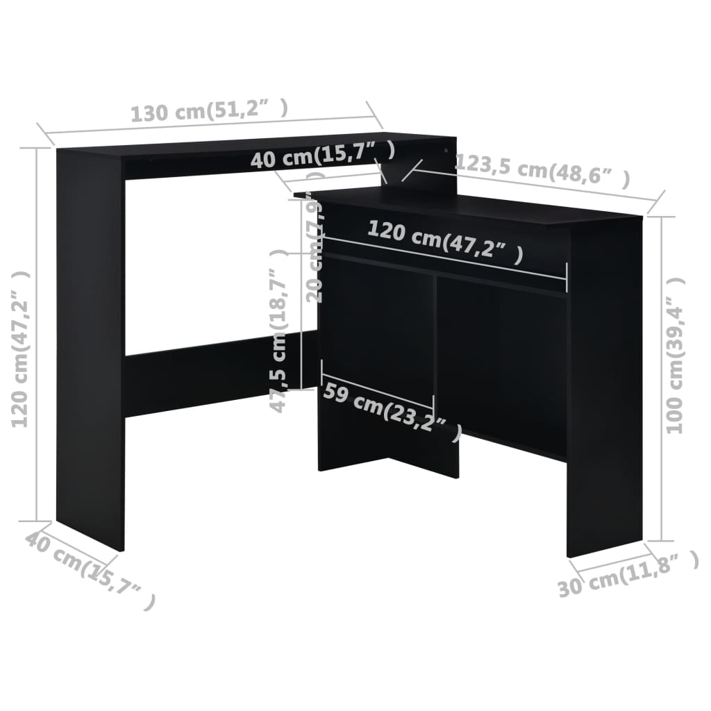 Bartisch mit 2 Tischplatten Schwarz 130x40x120 cm