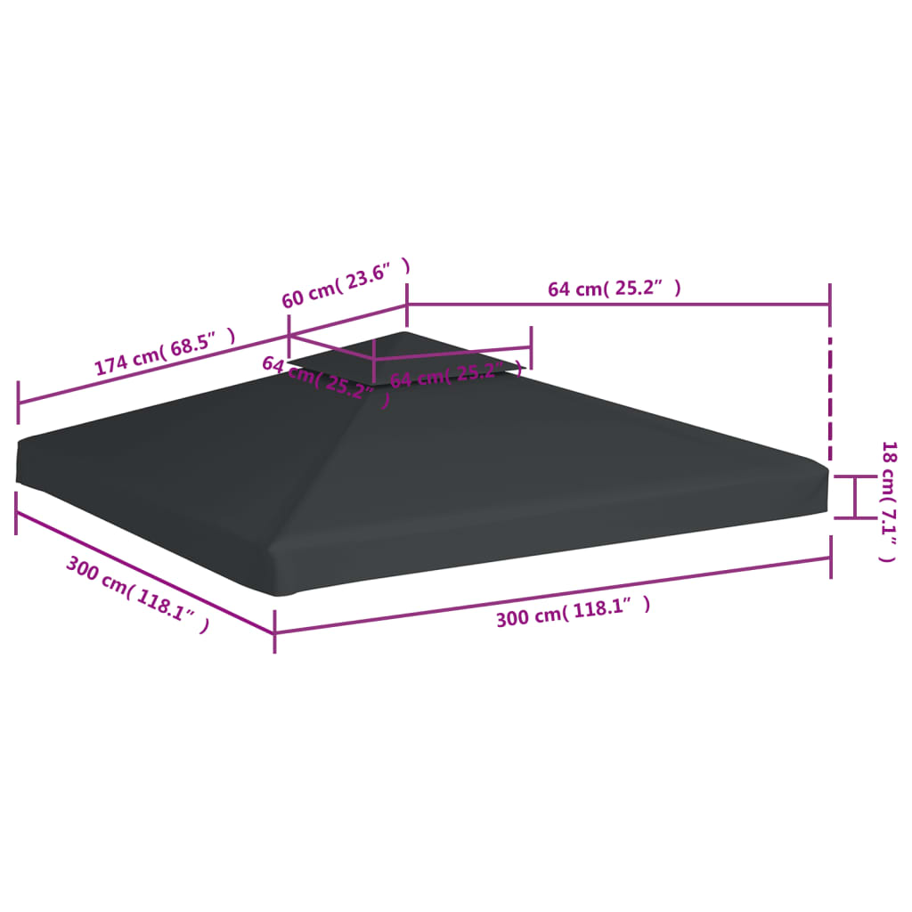 Pavillon-Ersatzdach 310 g/m² Dunkelgrau 3x3 m