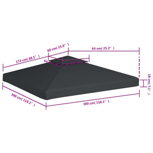 Pavillon-Ersatzdach 310 g/m² Dunkelgrau 3x3 m