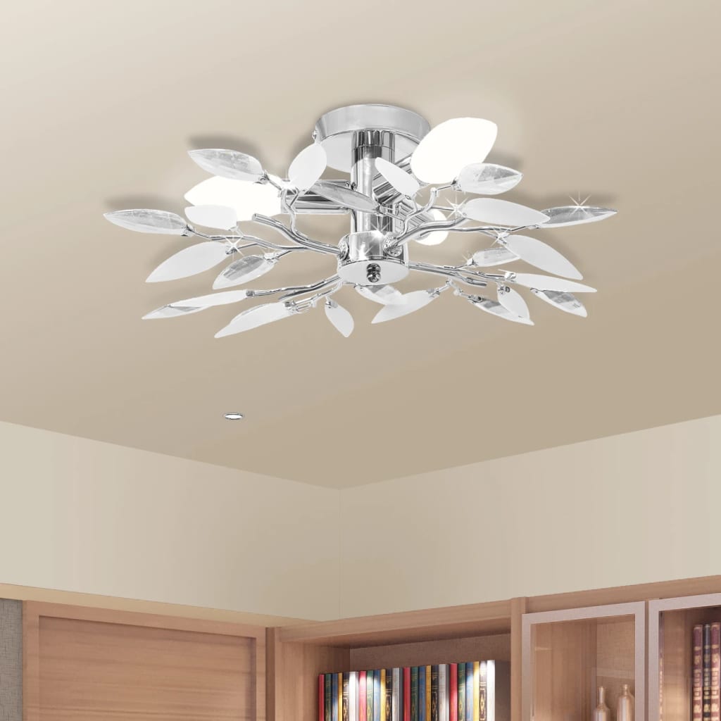 Deckenleuchte Mit Acrylglas-Blätter Für 5 X E14-Lampen Weiß