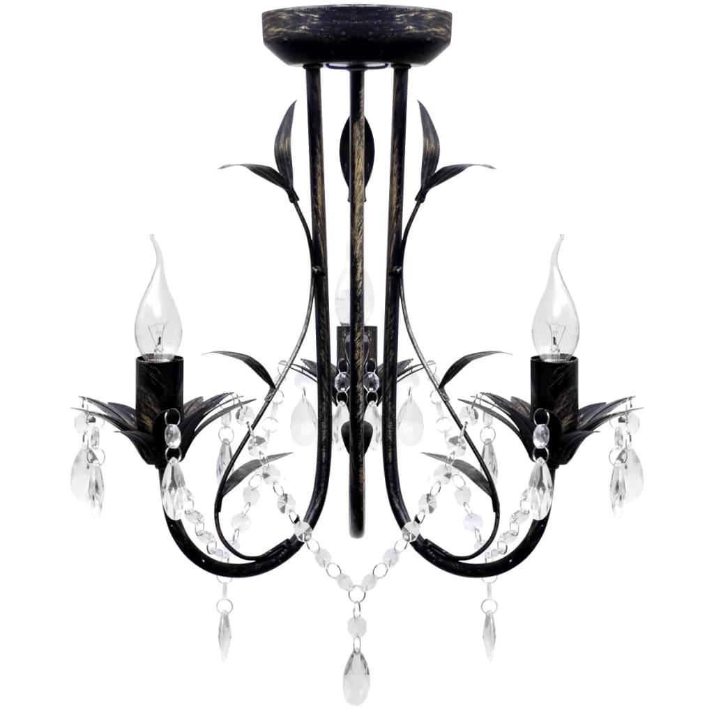 Decknlampe Art Novau mit Kristallperlen 3 x E14