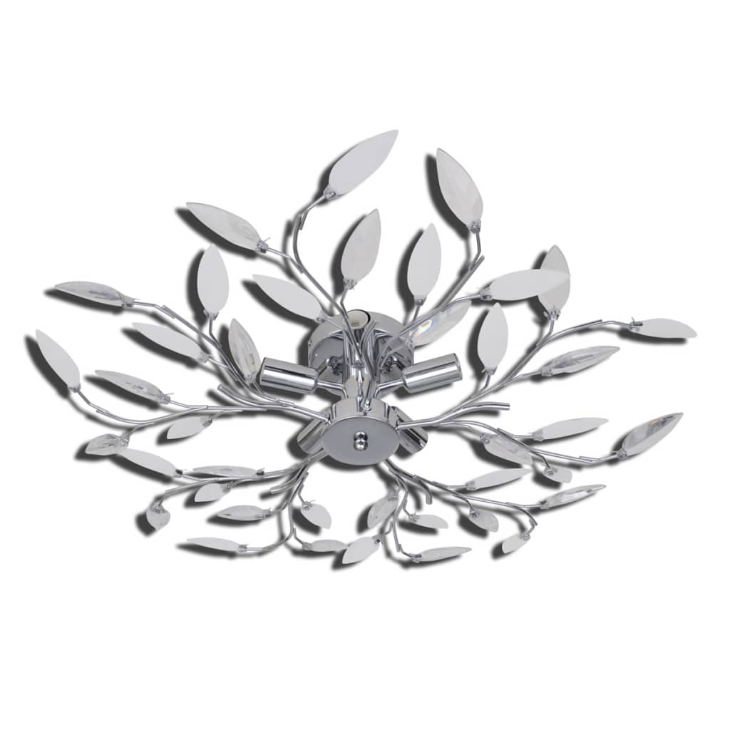 Deckenlampe E Weiße Blätterranken Mit Acryl-Blättern 5X E14 Transparent