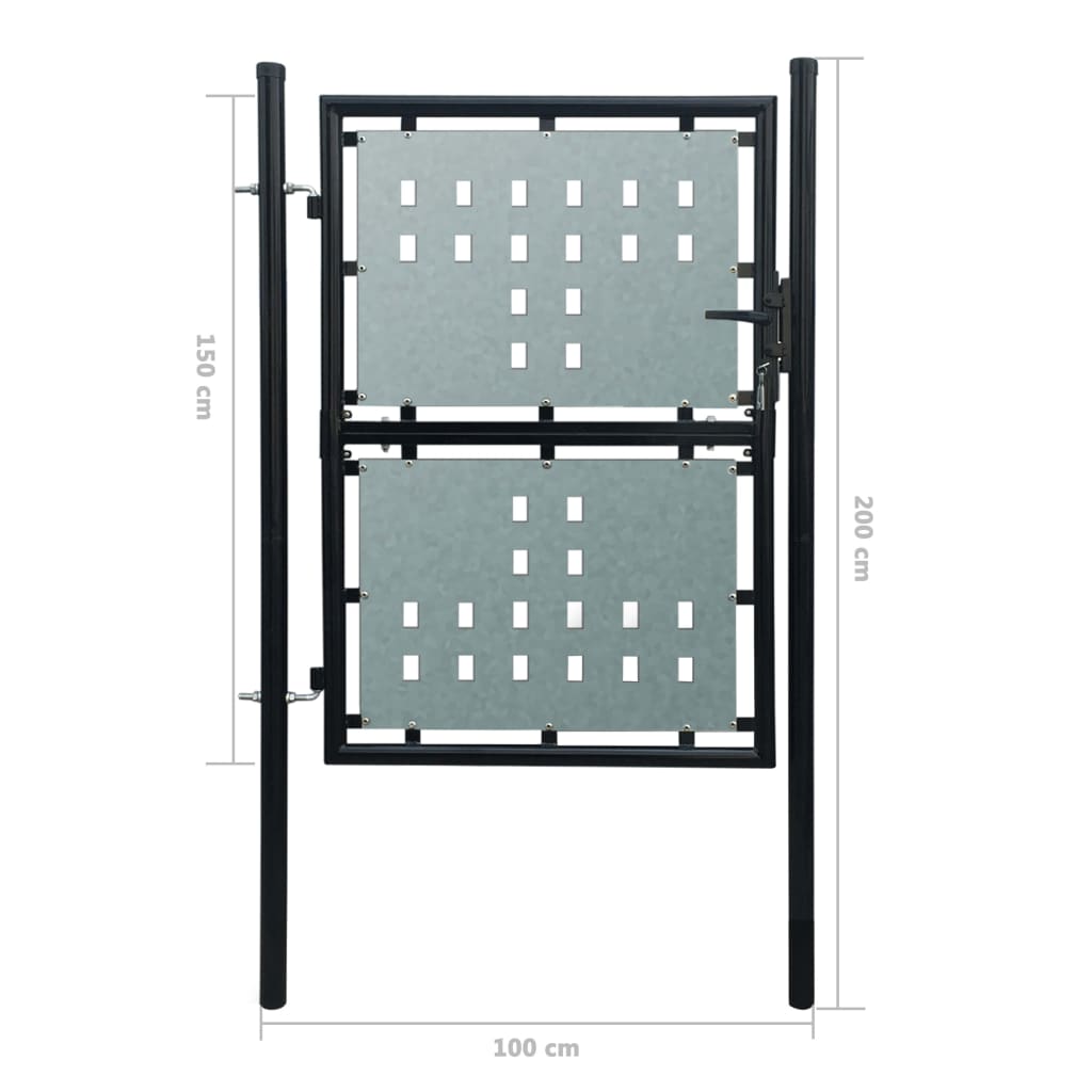 vidaXL Zauntor (Einzeltor) Schwarz 100x200 cm