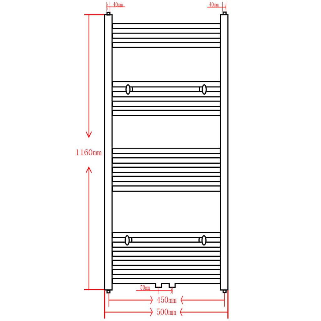 Handtuchheizkörper Warmwasser Gebogen Schwarz 500x1160 mm Stilecasa