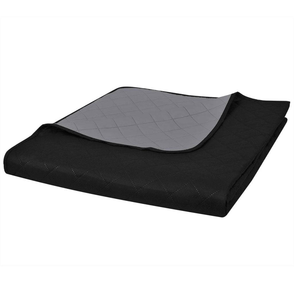 Zweiseitige Tagesdecke Gesteppt Schwarz/Grau 170x210cm Stilecasa