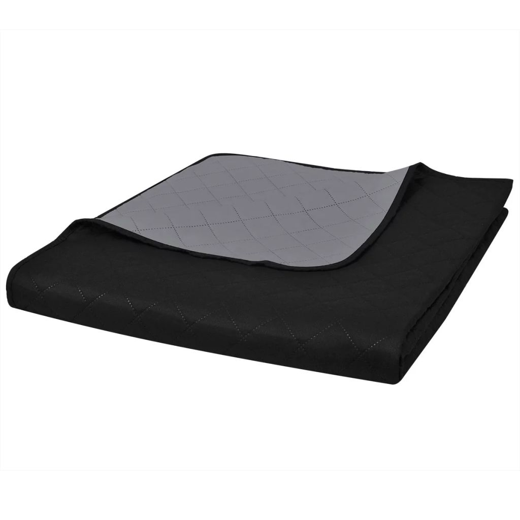 Zweiseitige Tagesdecke Gesteppt Schwarz/Grau 230x260 cm Stilecasa