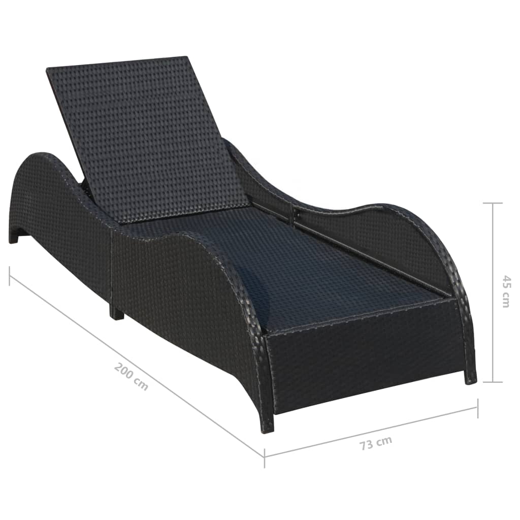 Sonnenliege mit Polsterauflage Poly Rattan Schwarz