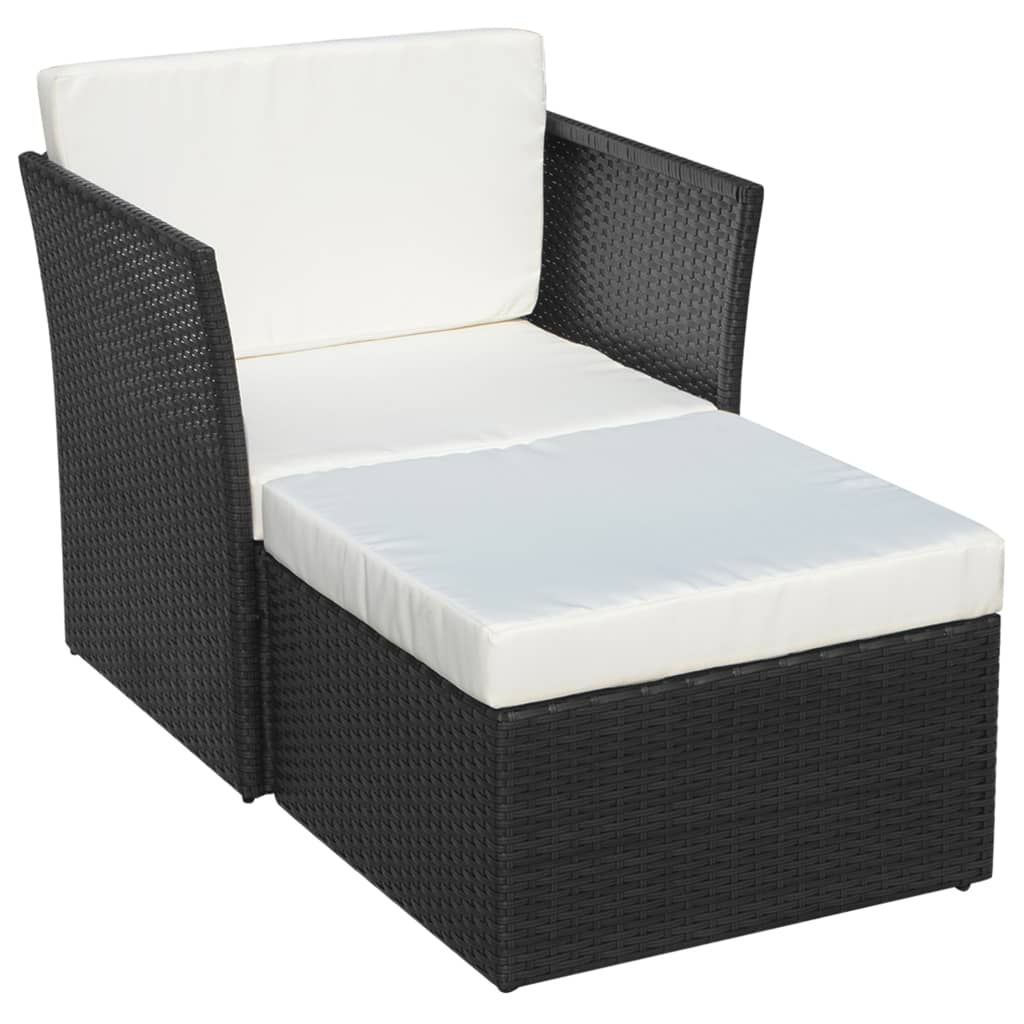 vidaXL Gartensessel mit Fußhocker Poly Rattan Schwarz